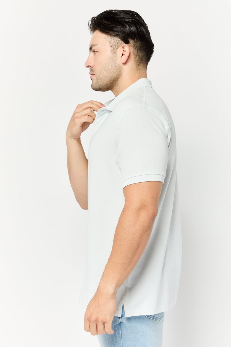 Celio Men Regular Fit Solid Shot Sleeve Polo Shirt, Light Blue - Image 3